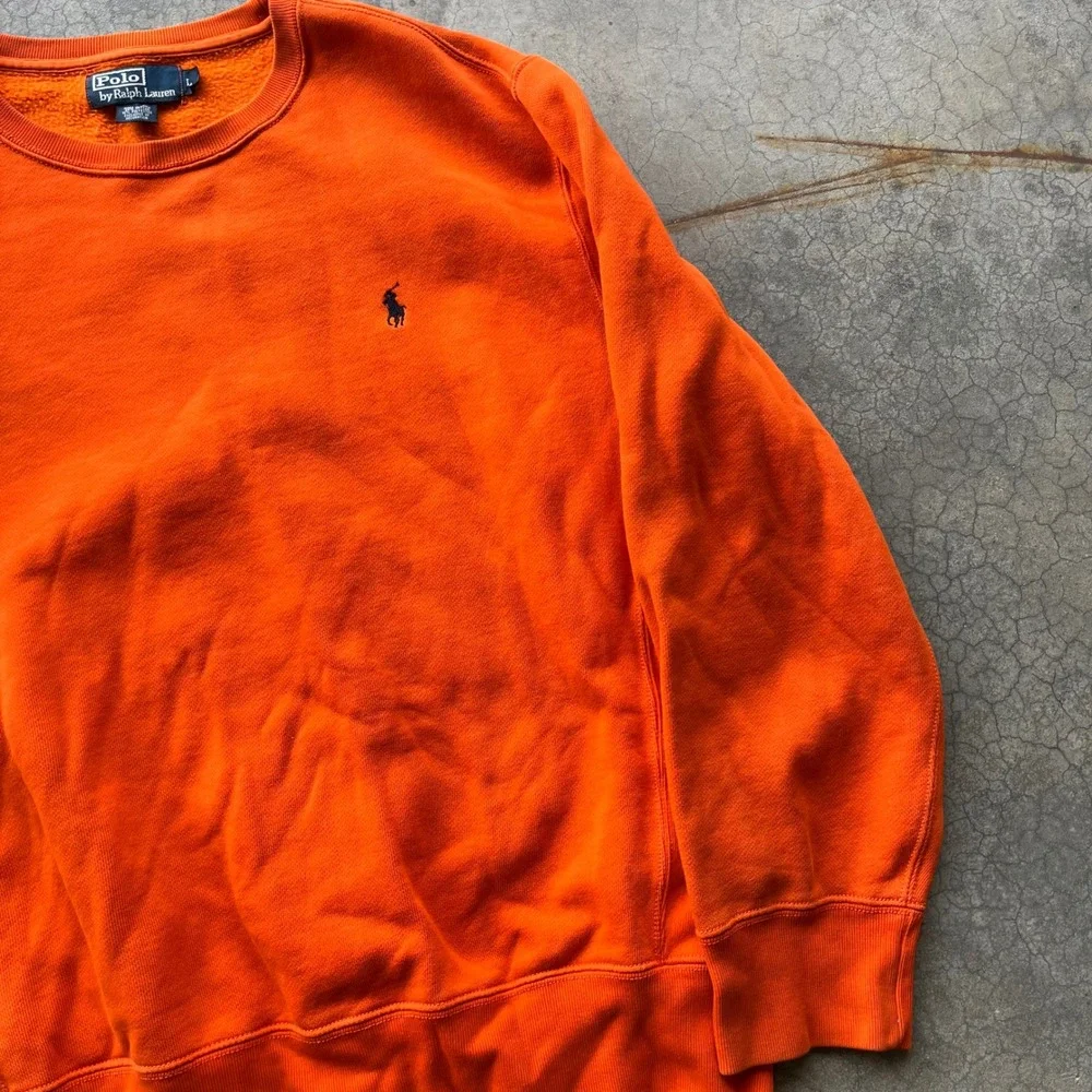 Polo Ralph Lauren Mens Orange Crewneck Sweatshirt Pony Logo Size L